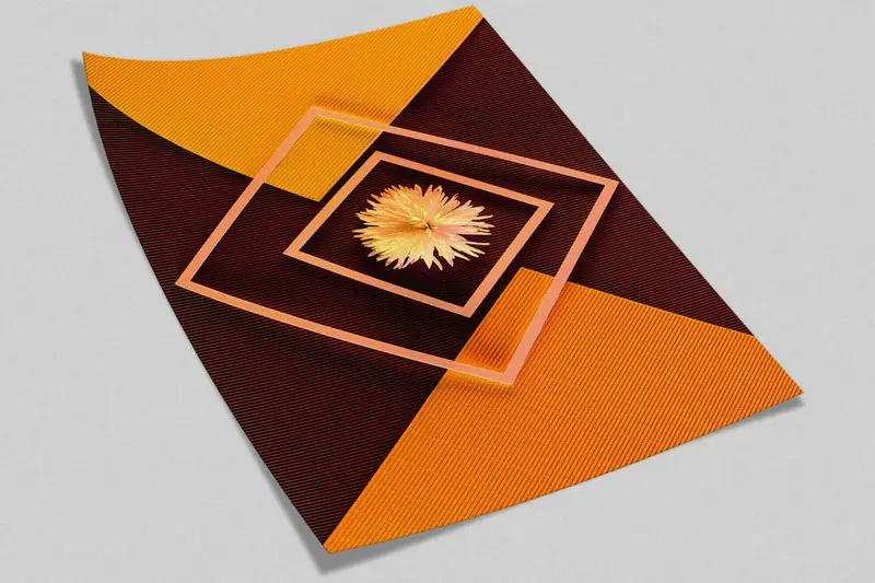 Blumenbild, Blume im mittleren Hintergrund Papierkunst, orangefarbener Wanddruck, Schichtpapierkunst, geometrische Tapete, 3D -Wanddekoration, - 8