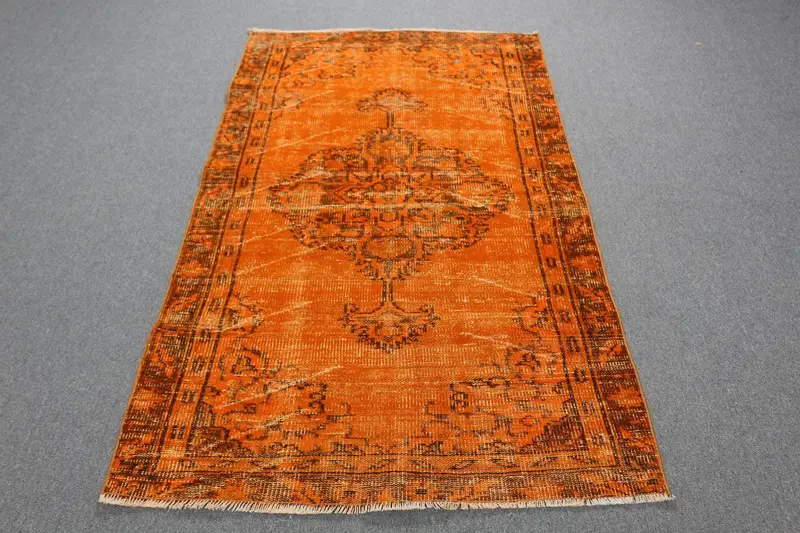 3,5x6,3 ft Orange Moroccan Rug, Elegant Home Decor