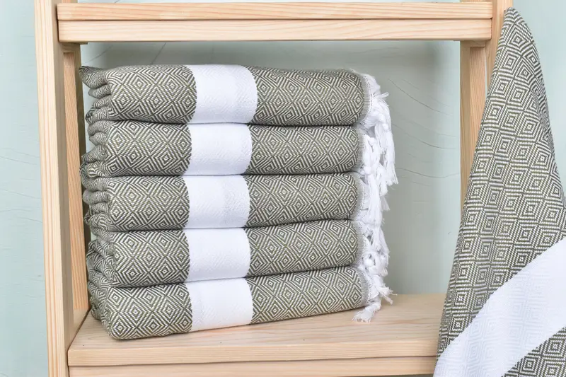 Beach Towel Khaki Green Organic Cotton/Linen, 40x71 Inches