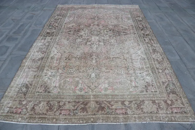 Turkish Oushak Rug 6.4x9.5 ft (196x289 cm), Brown Ombré Vintage Rug - 1