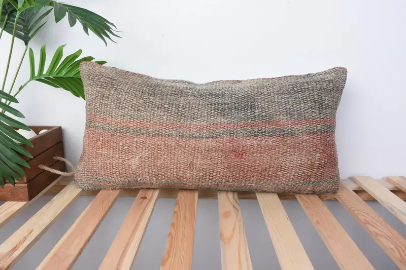 Pillow for Sofa, Authentic Cushion, Cushion Cover, Natural Cushion Case, Turkish Kilim Pillow, Home Decor Pillow, 12x24 Red Cushion - 1