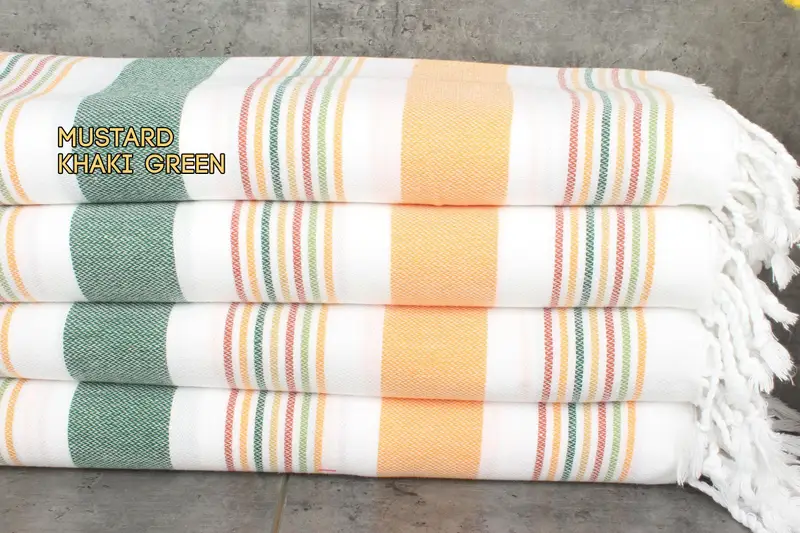 Striped Towel Organic Cotton Beige Beach Towel, 38x75 Inches