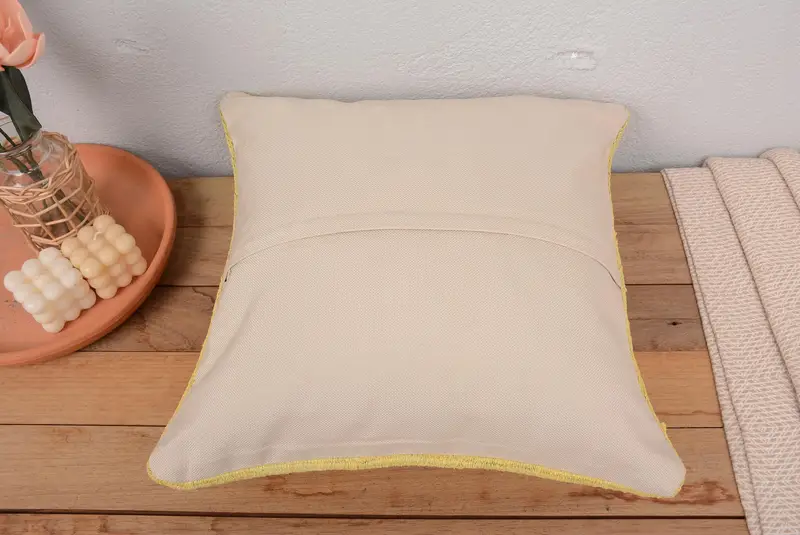 Boho Pillow Sham Cover, Turkish Kilim Pillow, 18x18 Yellow Pillow Cover, Handmade Throw Pillow Case, Cushion, Kilim Pillow Cover - 6