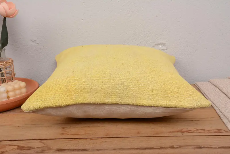 Boho Pillow Sham Cover, Turkish Kilim Pillow, 18x18 Yellow Pillow Cover, Handmade Throw Pillow Case, Cushion, Kilim Pillow Cover - 5