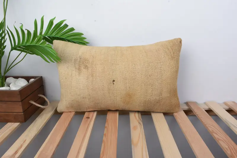 Cushion Case, Pillow for Couch, Toss Pillow Case, Interior Designer Pillow, Vintage Pillow, Yoga Pillow, 12x20 Beige Cushion, Vintage Kilim Pillow - 1