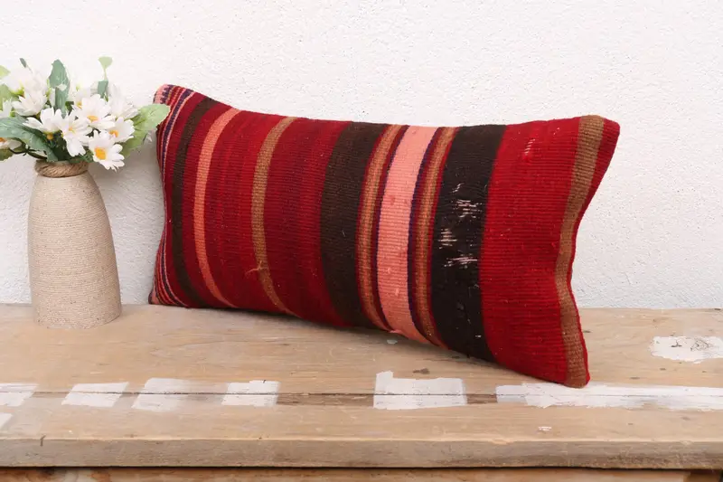 Vintage Pillow, 8x16 Red Pillow Cover, Muted Pillow Sham, Pillow, Turkish Kilim Pillow, Antique Pillows, Oriental Cushion, Ottoman Pillow - 4