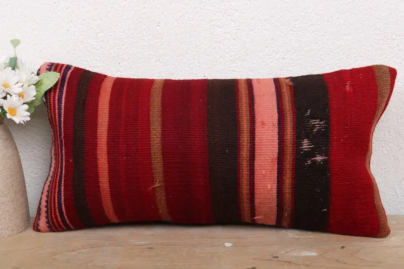 Vintage Pillow, 8x16 Red Pillow Cover, Muted Pillow Sham, Pillow, Turkish Kilim Pillow, Antique Pillows, Oriental Cushion, Ottoman Pillow - 2