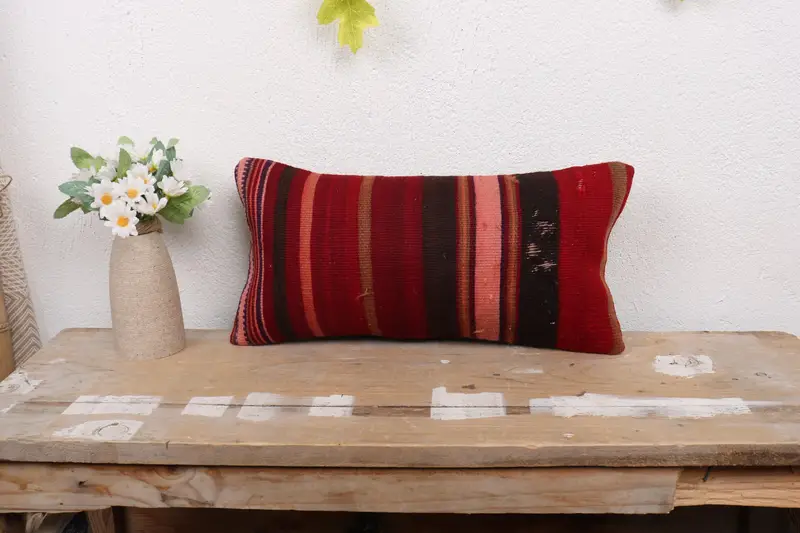 Vintage Pillow, 8x16 Red Pillow Cover, Muted Pillow Sham, Pillow, Turkish Kilim Pillow, Antique Pillows, Oriental Cushion, Ottoman Pillow - 1