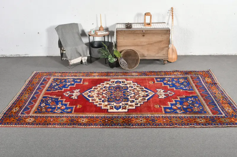 5.2x10.9 ft Halı, Eski Türk Büyük Halısı, Kırmızı Oushak Yün Halı - 1