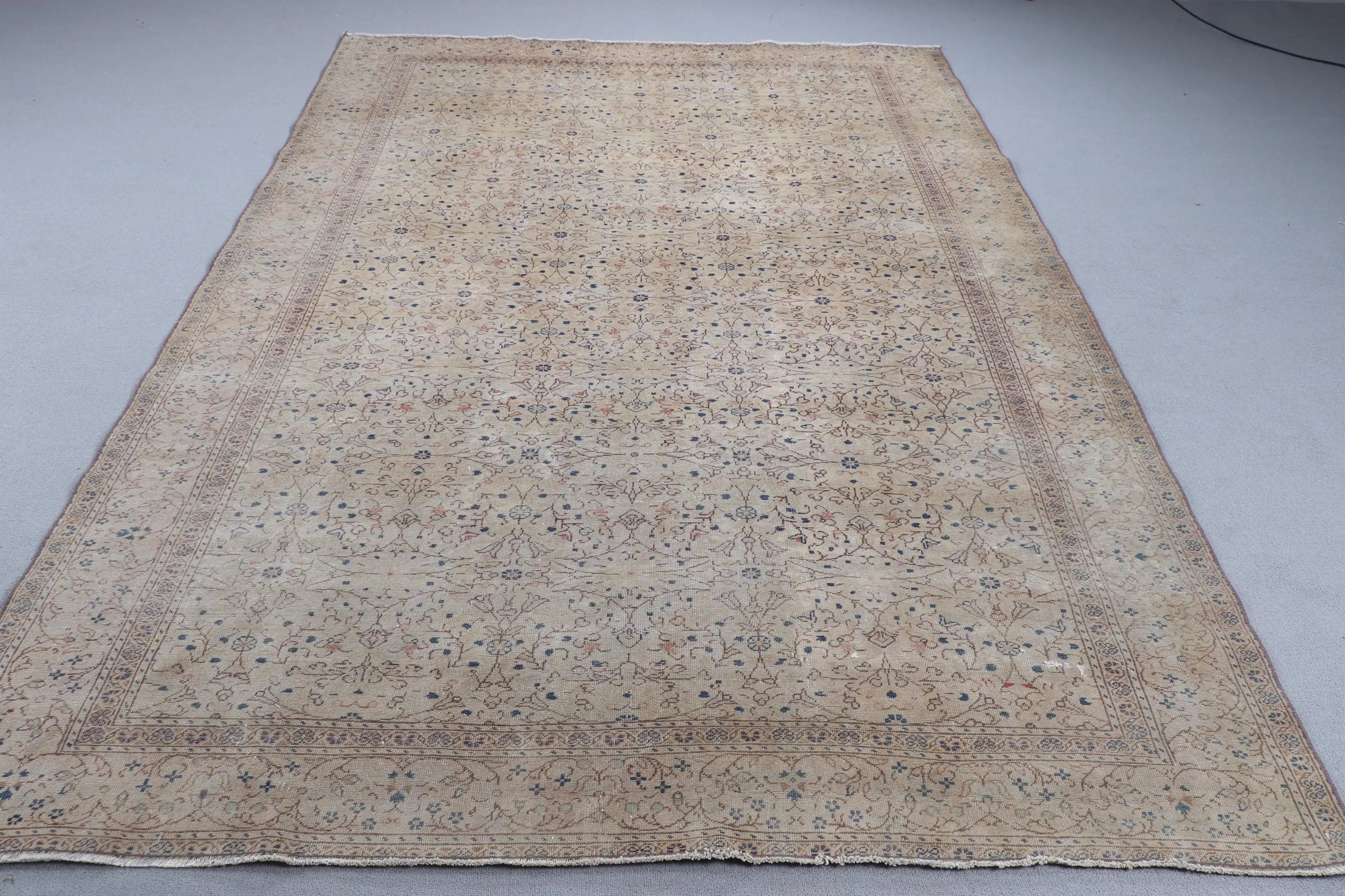 6.4x9.3 ft Halı, Türk Vintage Halısı, Kahverengi Yün Halı - 1