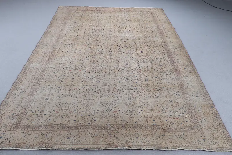 Elegant Beige & Blue Rug, 6.4x9.3 ft Southwestern Design