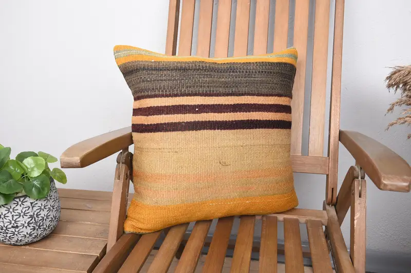 Turkish Beige Cushion, Home Decor Gift Striped Square Anniversary Gift Pillow Cover - 1