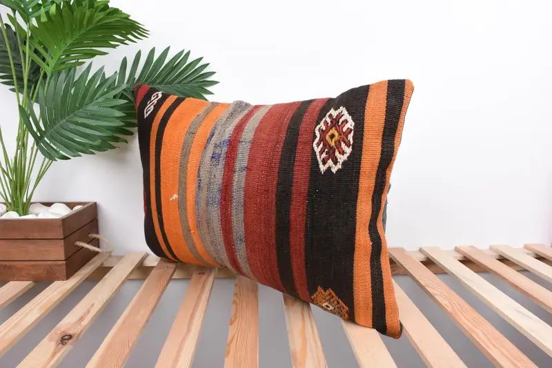 Kilim Pillow Cover, Kilim Pillow, Ethnical Kilim Rug Pillow, Cushion Cover, 16x24 Red Pillow Sham, Tapestry Cushion, Authentic Cushion Cover - 5