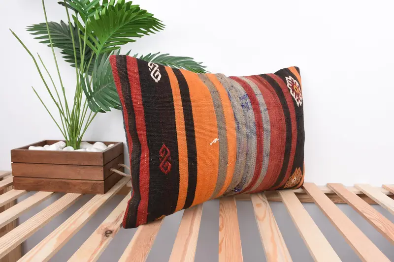 Kilim Pillow Cover, Kilim Pillow, Ethnical Kilim Rug Pillow, Cushion Cover, 16x24 Red Pillow Sham, Tapestry Cushion, Authentic Cushion Cover - 4