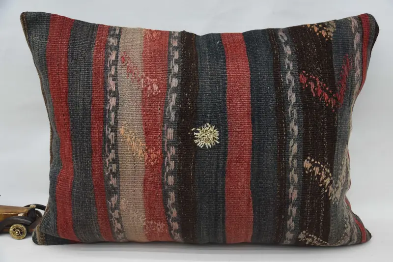 Wool Southwestern Turkish Pillow, Seasonal Gift Red Striped Moroccan Pillow Sham - 1