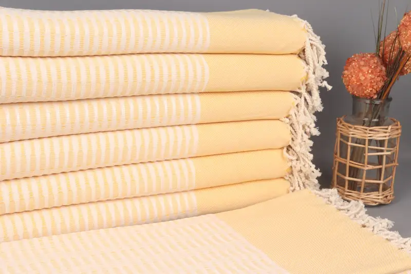 Turkish Beach Towel Raw Yellow Geometric, Organic Cotton, 36x71 Inches