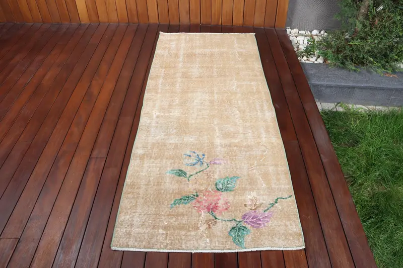 Vintage Türk Halısı, 2.7x6.4 ft Oushak Halısı, Kahverengi Vurgulu Fas Halısı - 1