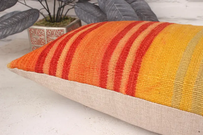 Knitted Pillow Cover, Cushion, Christmas Cushion, Interior Designer Pillow, Kilim Pillow Cover, Throw Kilim Pillow, 12x36 Orange Cushion Cover - 6
