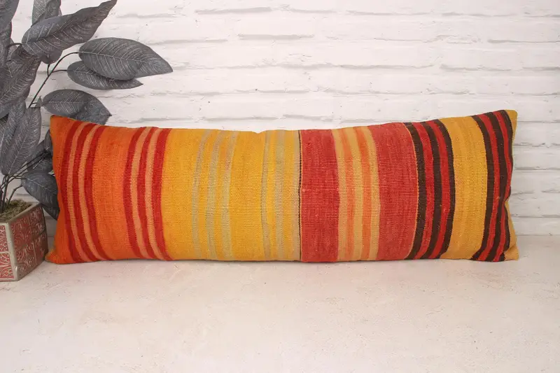 Knitted Pillow Cover, Cushion, Christmas Cushion, Interior Designer Pillow, Kilim Pillow Cover, Throw Kilim Pillow, 12x36 Orange Cushion Cover - 1