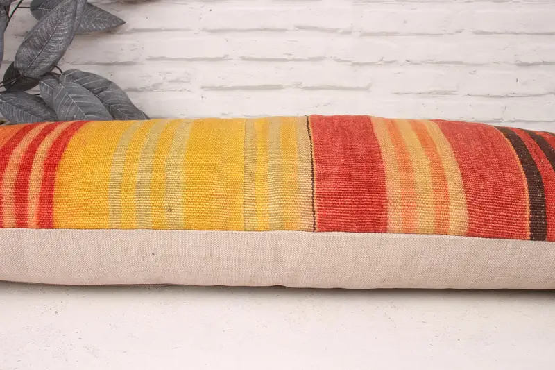 Knitted Pillow Cover, Cushion, Christmas Cushion, Interior Designer Pillow, Kilim Pillow Cover, Throw Kilim Pillow, 12x36 Orange Cushion Cover - 5