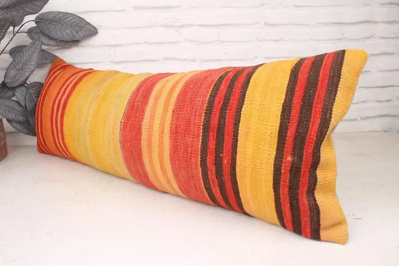 Knitted Pillow Cover, Cushion, Christmas Cushion, Interior Designer Pillow, Kilim Pillow Cover, Throw Kilim Pillow, 12x36 Orange Cushion Cover - 4