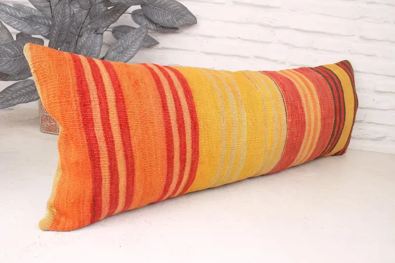 Knitted Pillow Cover, Cushion, Christmas Cushion, Interior Designer Pillow, Kilim Pillow Cover, Throw Kilim Pillow, 12x36 Orange Cushion Cover - 3