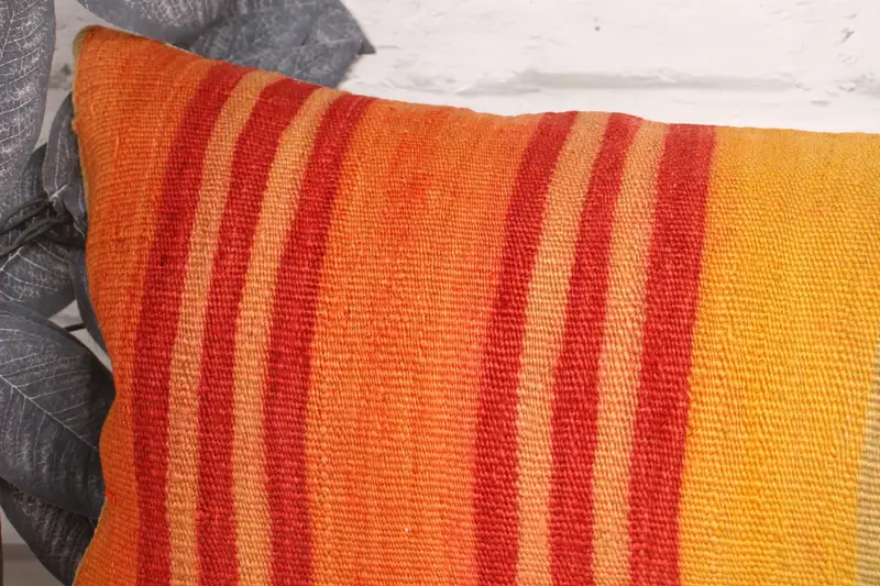 Knitted Pillow Cover, Cushion, Christmas Cushion, Interior Designer Pillow, Kilim Pillow Cover, Throw Kilim Pillow, 12x36 Orange Cushion Cover - 2