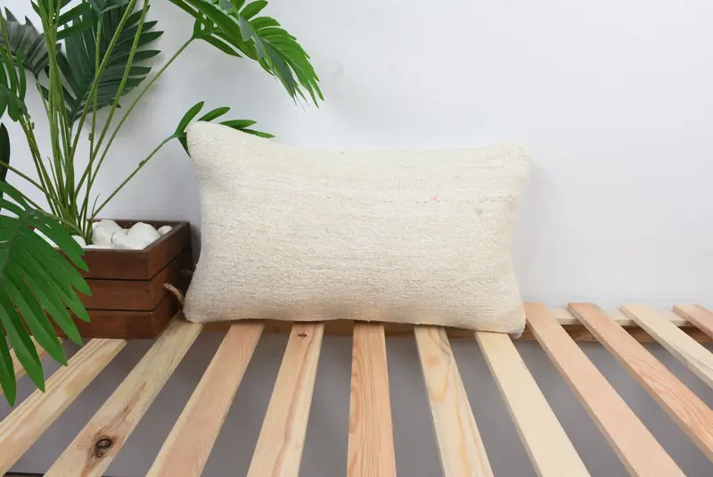 Traditional Cushion Cover, 12x20 White Pillow, Natural Pillow, Pillow Sham, Kilim Pillow, Pillow for Couch, Home Decor Pillow - 1