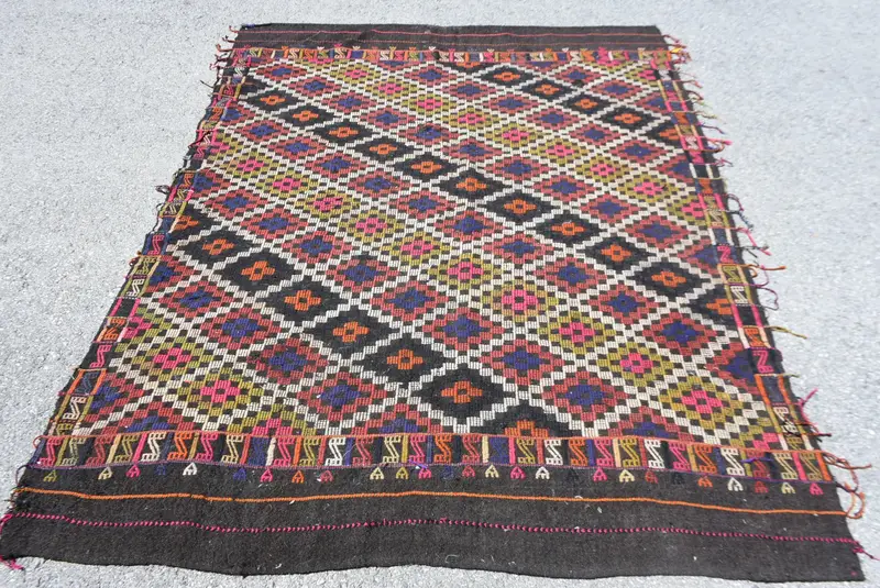 Türk Halısı, 5.3x7.2 ft Alan Halısı, Mavi Kırmızı Kilim Yün Halı - 1