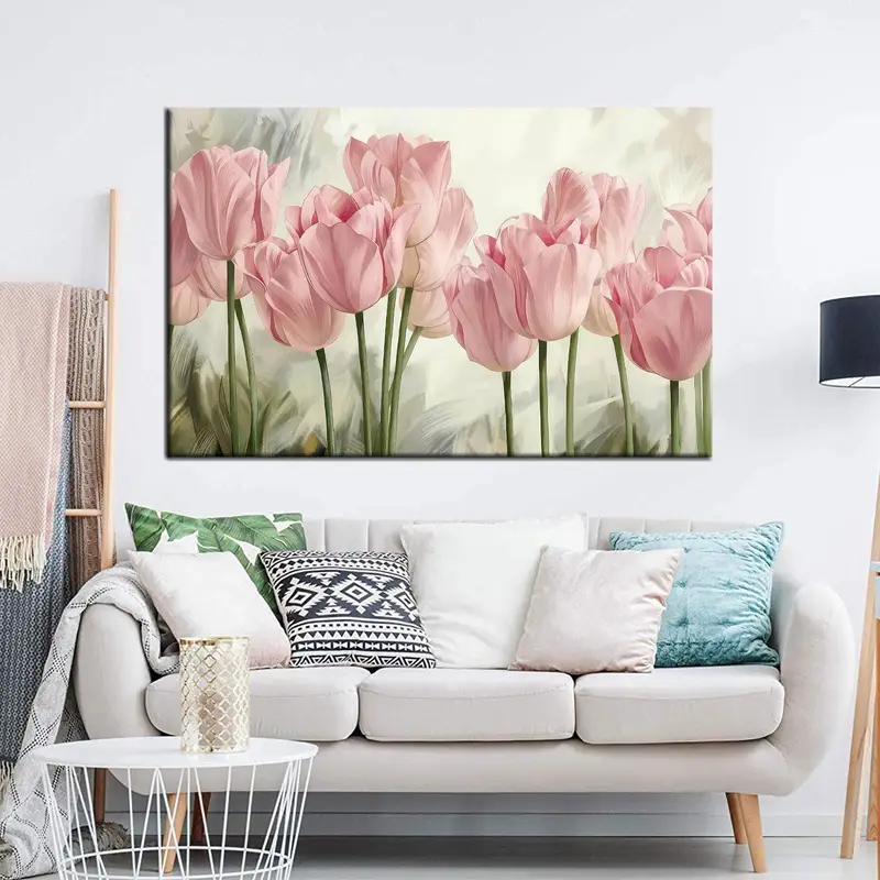 モダンなピンクのチューリップ キャンバス: チューリップ愛好家のためのトレンディな花のアート