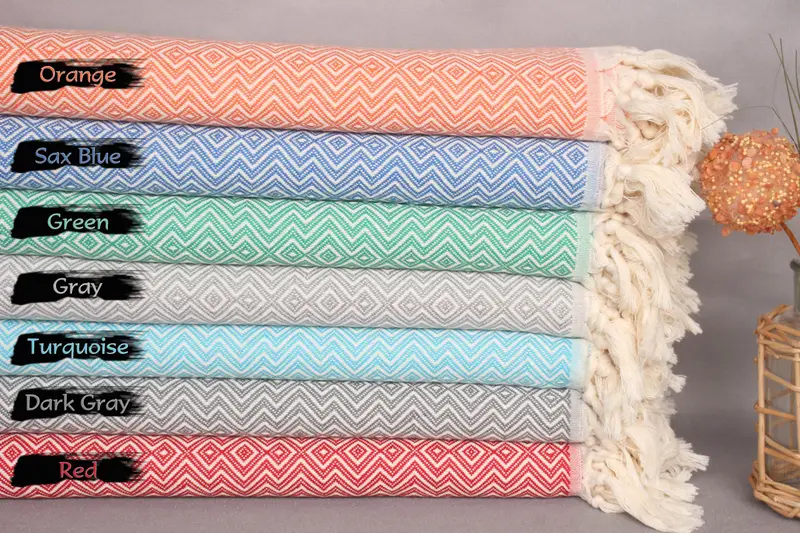 Diamond Towel Organic Cotton Handmade Beach Towel, Beige, 38x71 Inches