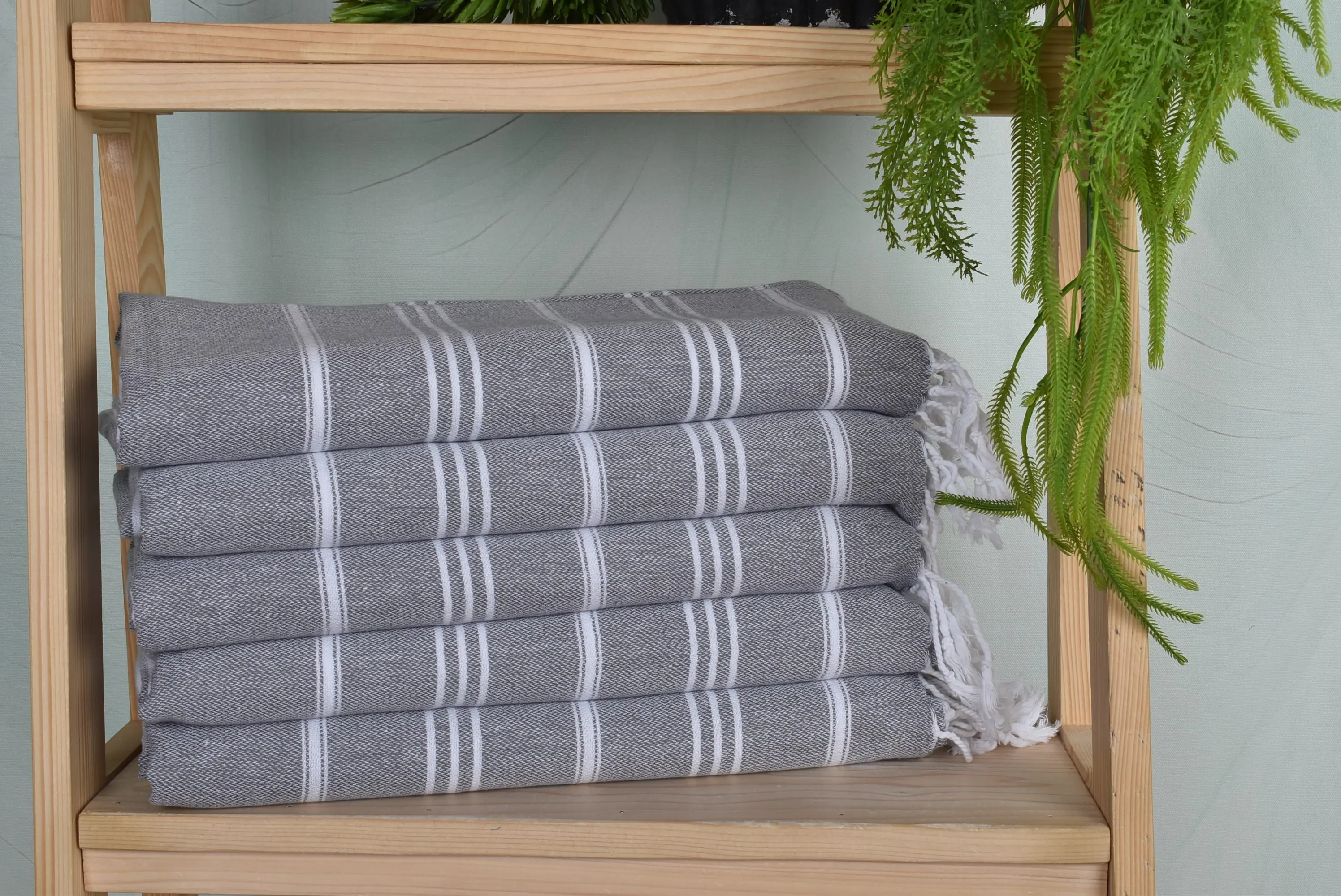 Gray Cotton Hand Towel Striped Tea Towel Kitchen Towel, 24x40 Inches - 1