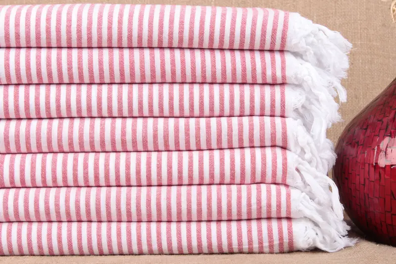 Organik Plaj Havlusu Kişiye Özel Çizgili, Bej, 40x63 İnç