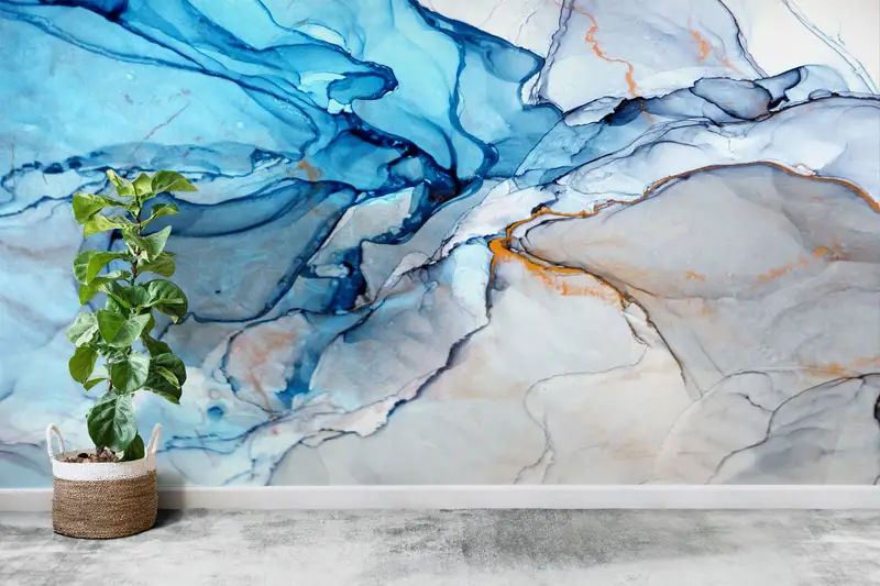 Marble Wall Paper, Blue Wall Painting, Bright Wall Paper, Wall Paper Peel and Stick, Custom Wall Paper, , Modern Wall Painting, - 5