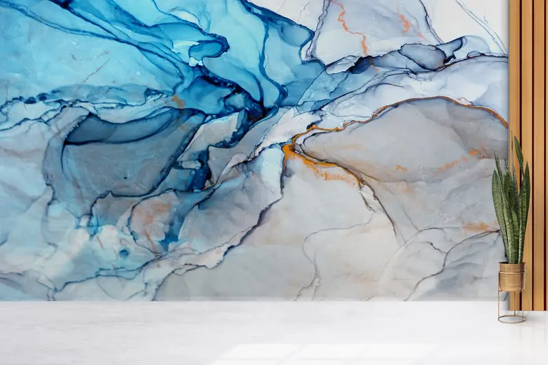 Marble Wall Paper, Blue Wall Painting, Bright Wall Paper, Wall Paper Peel and Stick, Custom Wall Paper, , Modern Wall Painting, - 8