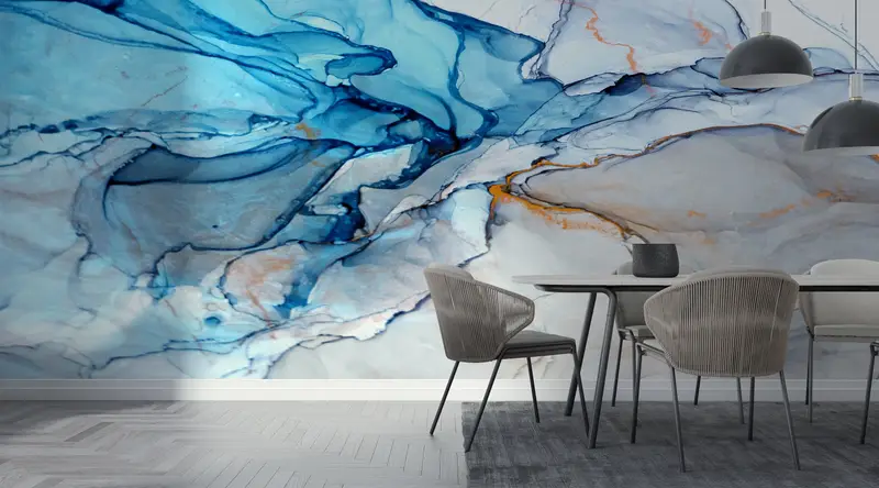 Marble Wall Paper, Blue Wall Painting, Bright Wall Paper, Wall Paper Peel and Stick, Custom Wall Paper, , Modern Wall Painting, - 2