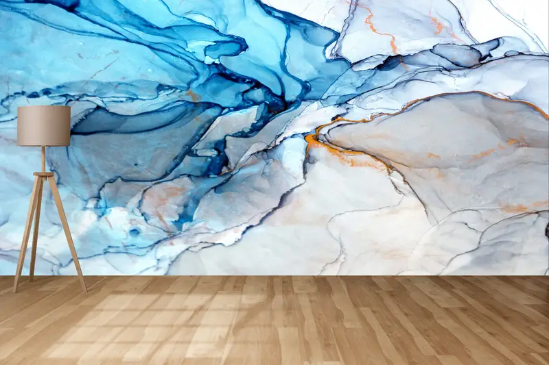 Marble Wall Paper, Blue Wall Painting, Bright Wall Paper, Wall Paper Peel and Stick, Custom Wall Paper, , Modern Wall Painting, - 4