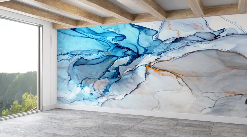 Marble Wall Paper, Blue Wall Painting, Bright Wall Paper, Wall Paper Peel and Stick, Custom Wall Paper, , Modern Wall Painting, - 9