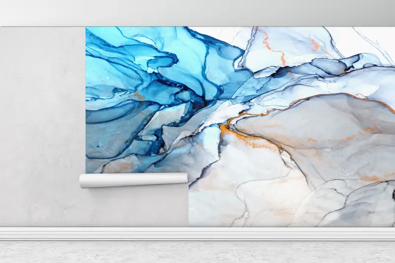 Marble Wall Paper, Blue Wall Painting, Bright Wall Paper, Wall Paper Peel and Stick, Custom Wall Paper, , Modern Wall Painting, - 3