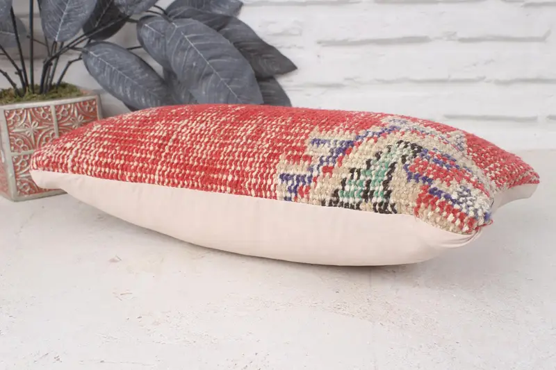 Garden Pillow Sham, Ethnical Kilim Rug Pillow, Pet Pillow, Vintage Kilim Throw Pillow, Turkish Kilim Pillow, Pillow, 8x16 Red Pillow Sham - 6