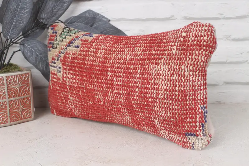 Garden Pillow Sham, Ethnical Kilim Rug Pillow, Pet Pillow, Vintage Kilim Throw Pillow, Turkish Kilim Pillow, Pillow, 8x16 Red Pillow Sham - 3