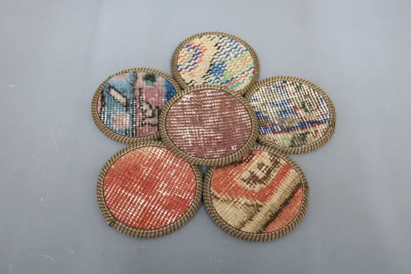 Red and Bronze Bohemian Coasters, Round Ethnic Coasters