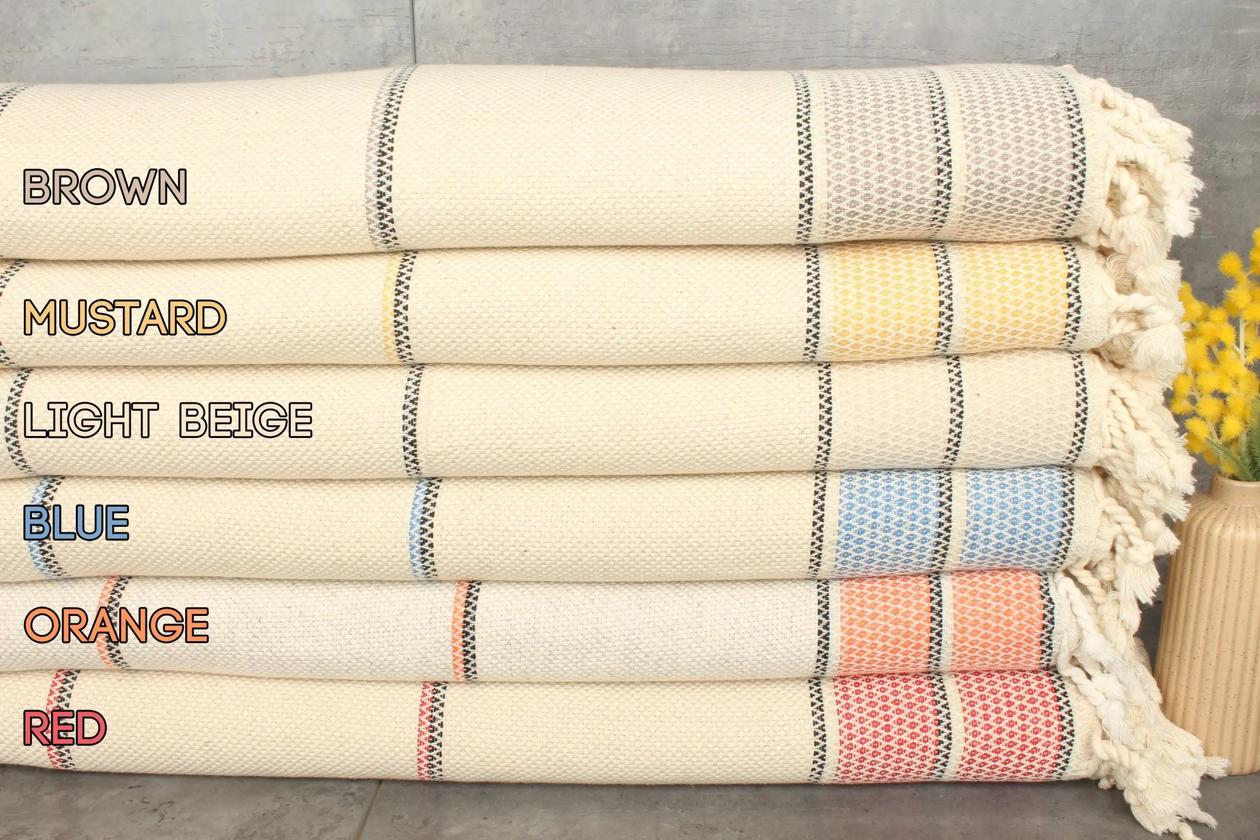 Striped Throw Turkish Blanket Beige Animal Print, 95x103 Inches - 1