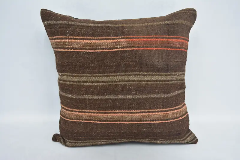 Almohada de tiro a rayas marrón y beige, cojín bordado 24x24