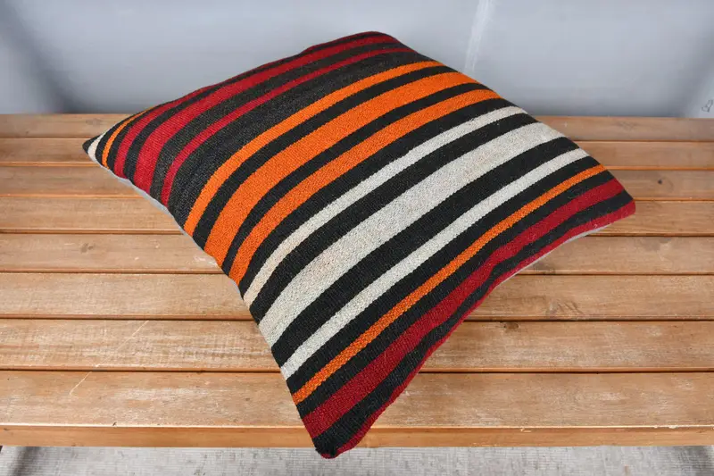 Customized Pillow, 18x18 Orange Pillow Case, Bed Cushion Case, Ikat Cushion Cover, Vintage Kilim Pillow, Kilim Cushion Sham, Cushion, Boho Pillow - 2