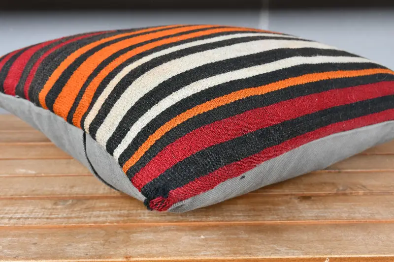 Customized Pillow, 18x18 Orange Pillow Case, Bed Cushion Case, Ikat Cushion Cover, Vintage Kilim Pillow, Kilim Cushion Sham, Cushion, Boho Pillow - 3
