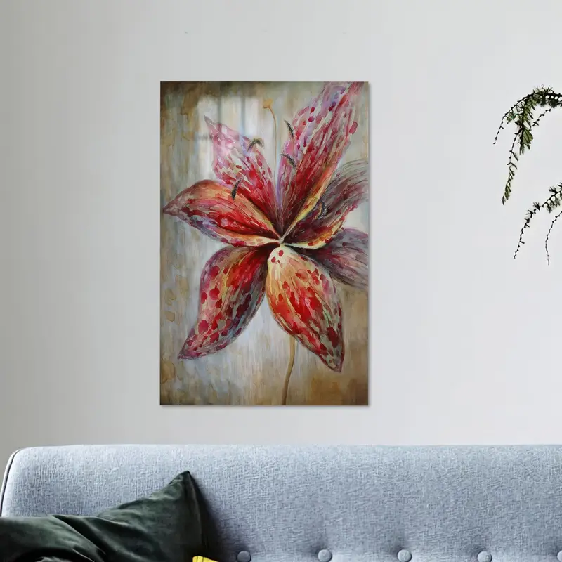 Impresión de lienzo abstracto de flor roja de lirio moderno - Arte de cocina elegante