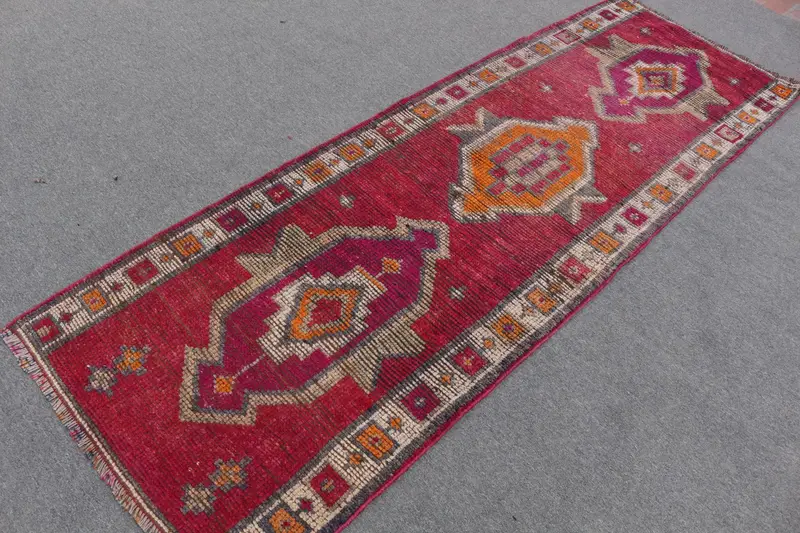 ヴィンテージ ターキッシュ ラグ 85x256cm ヘルキ レッド フローラル ラグ - 1