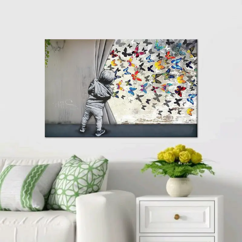 魅惑的なバンクシー蝶のグラフィティ キャンバス プリント - 鮮やかなアート
