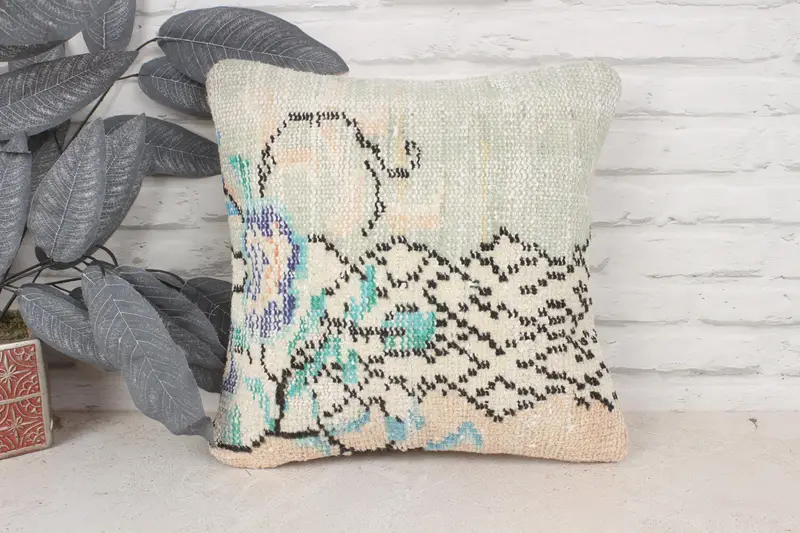 14x14 Beige Pillow Case, Throw Kilim Pillow, Pillow Cover, Accent Pillow Cover, Home Decor Pillow, Accent Throw Pillow Sham, Turkish Pillow - 1